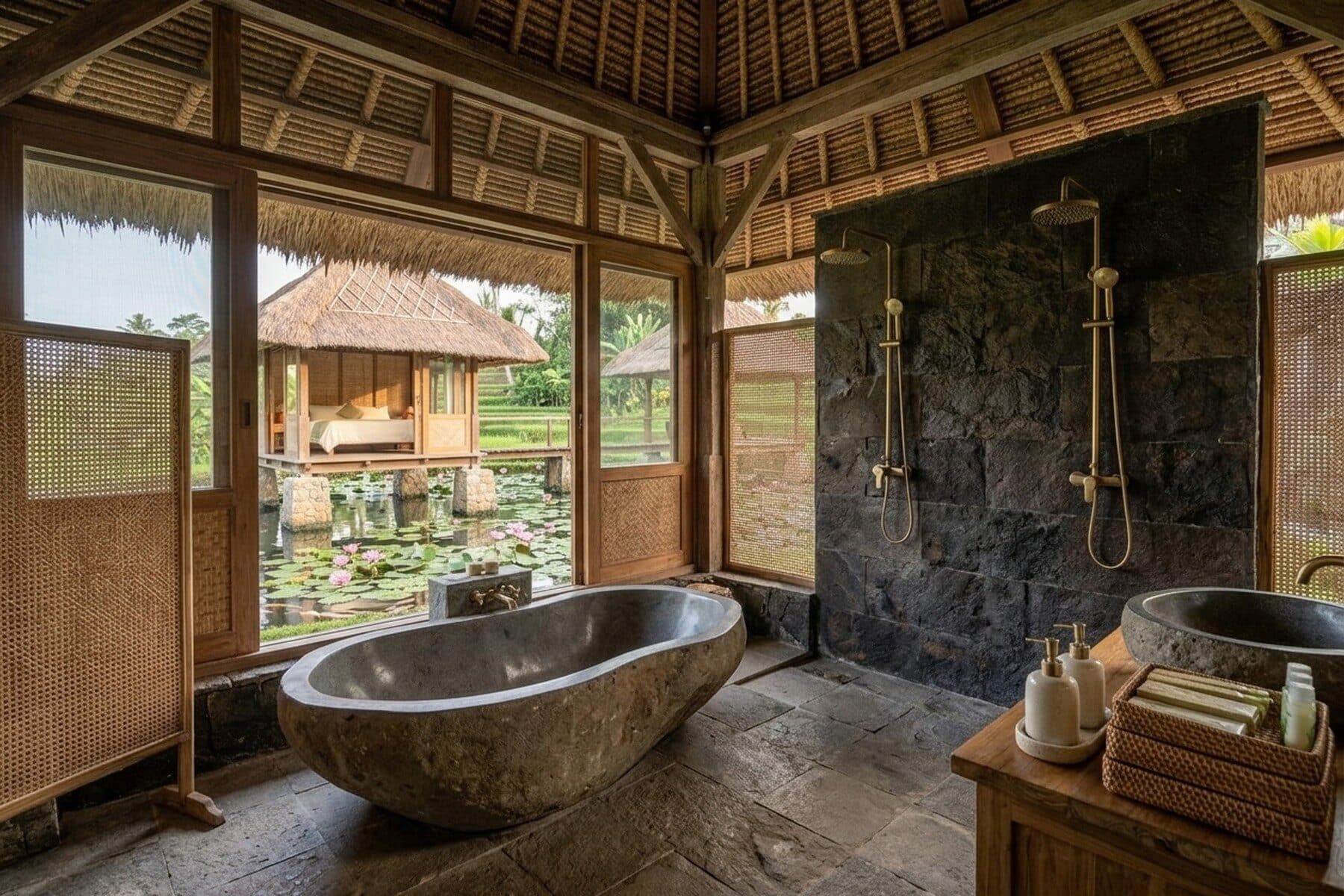 Bale Air: Stone bathroom