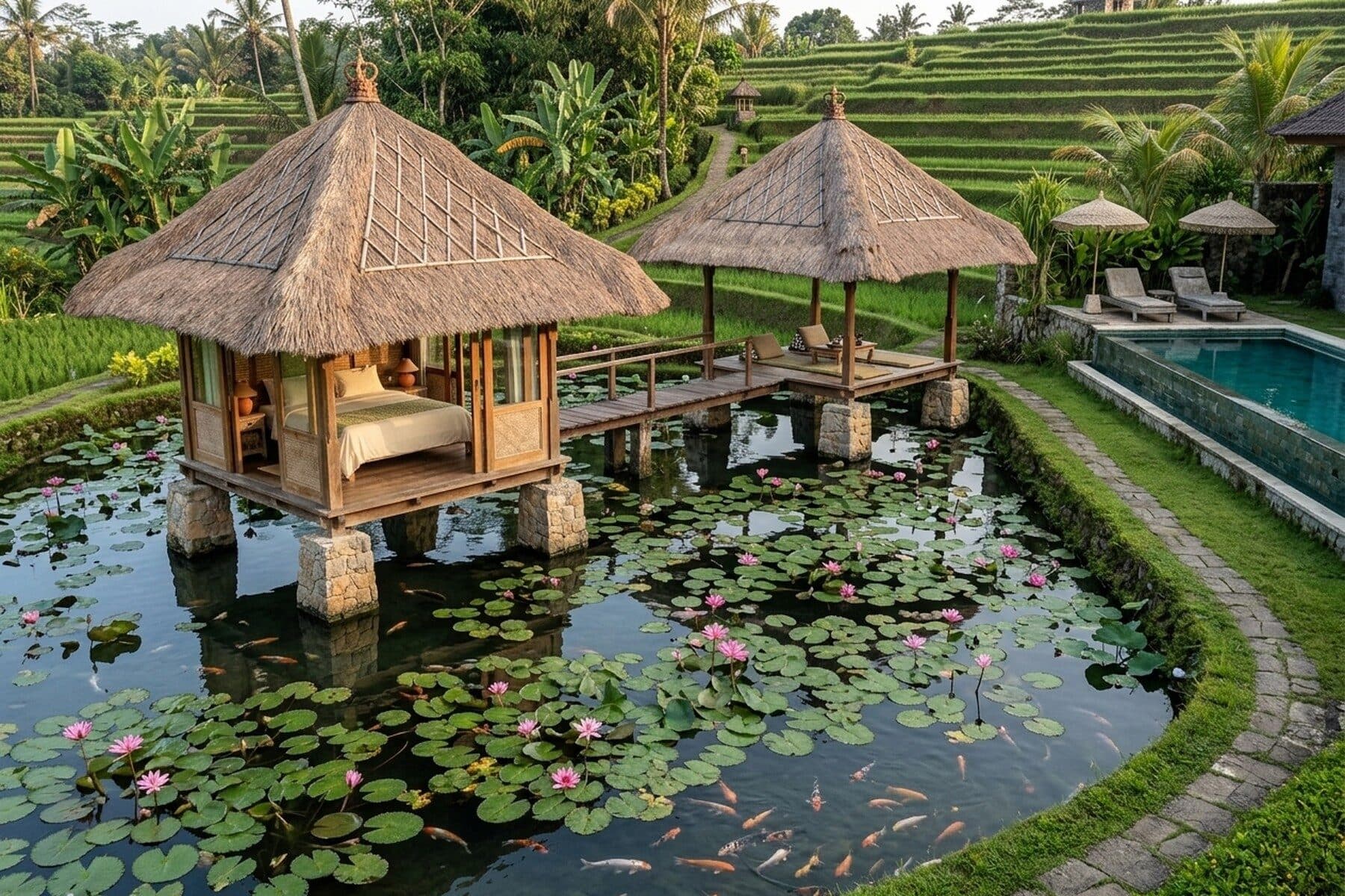 Bale Air, water pavilion over a lotus pond