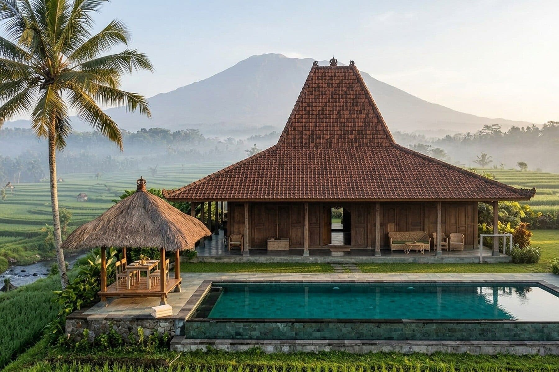Joglo Agung, three-bedroom joglo facing mount agung