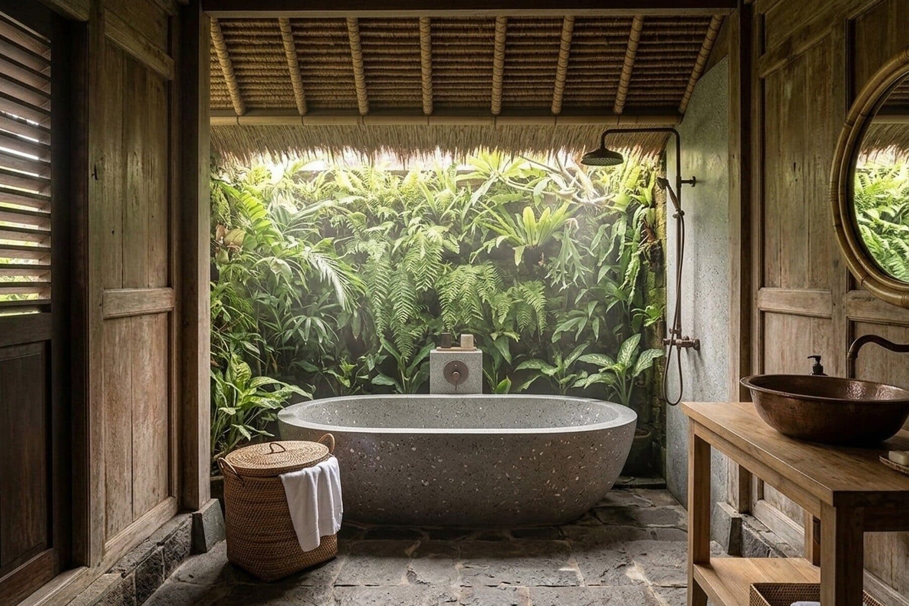 Lumbung Kembar: Stone bathroom