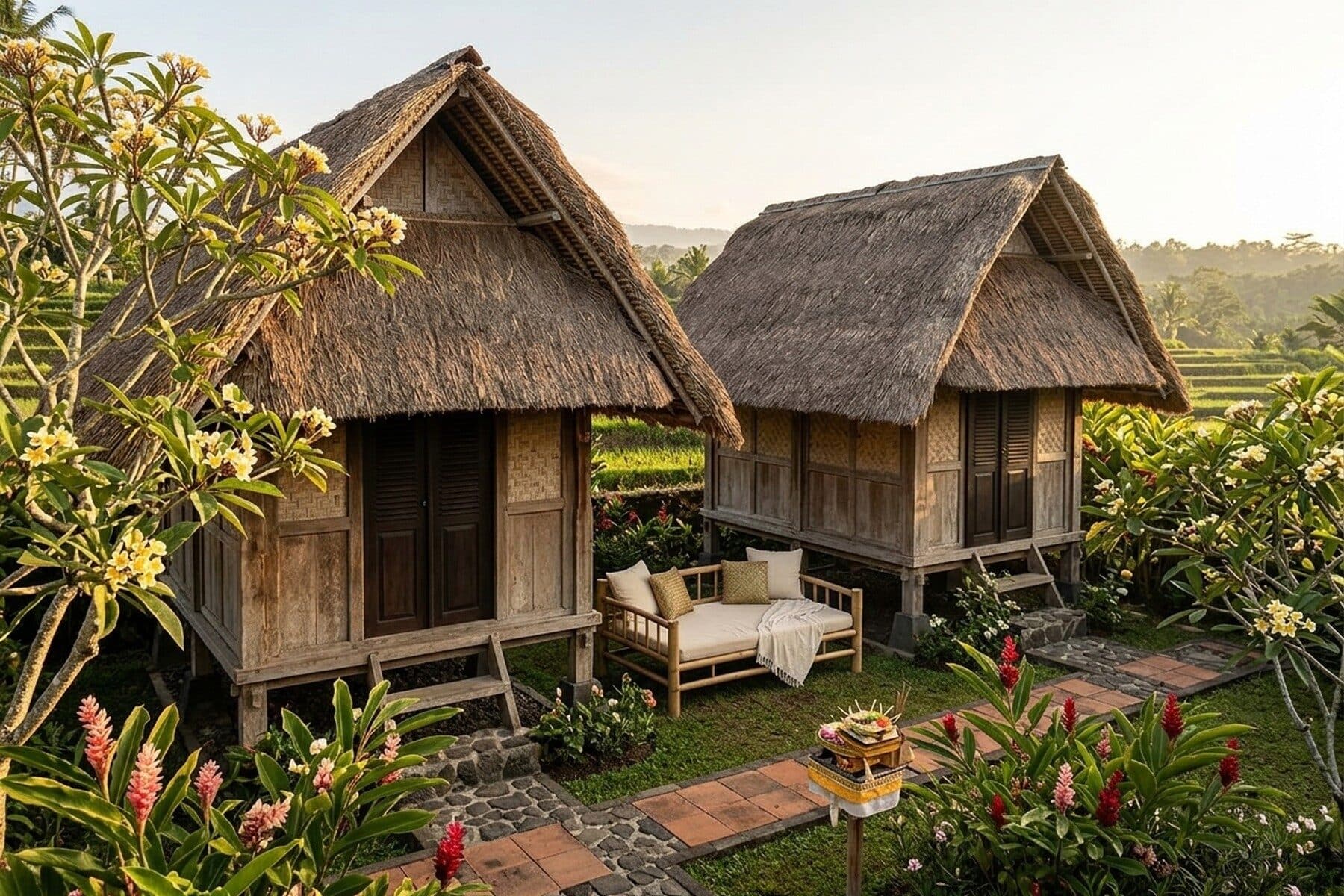 Lumbung Kembar, twin rice barns around a private garden