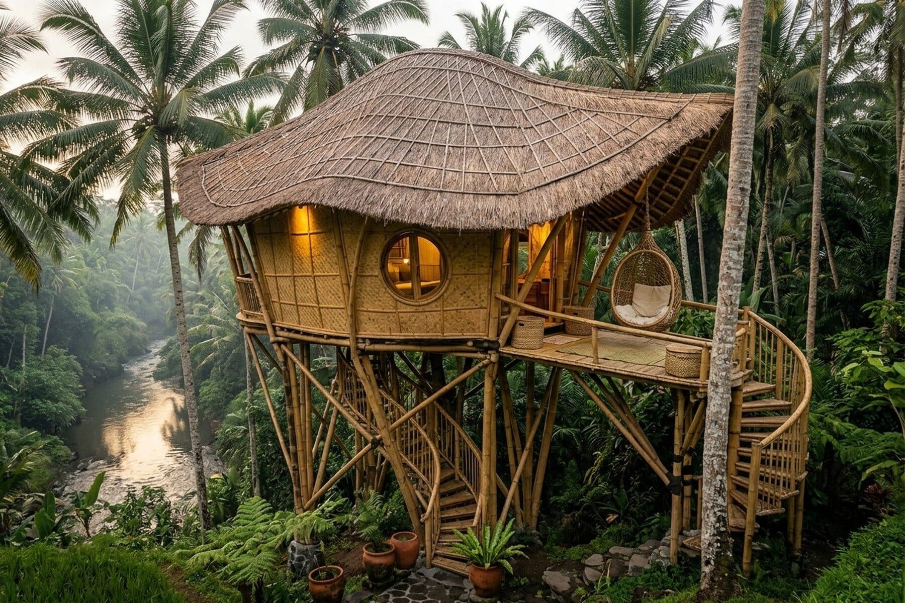 Pondok Bambu, bamboo treehouse in the coconut grove