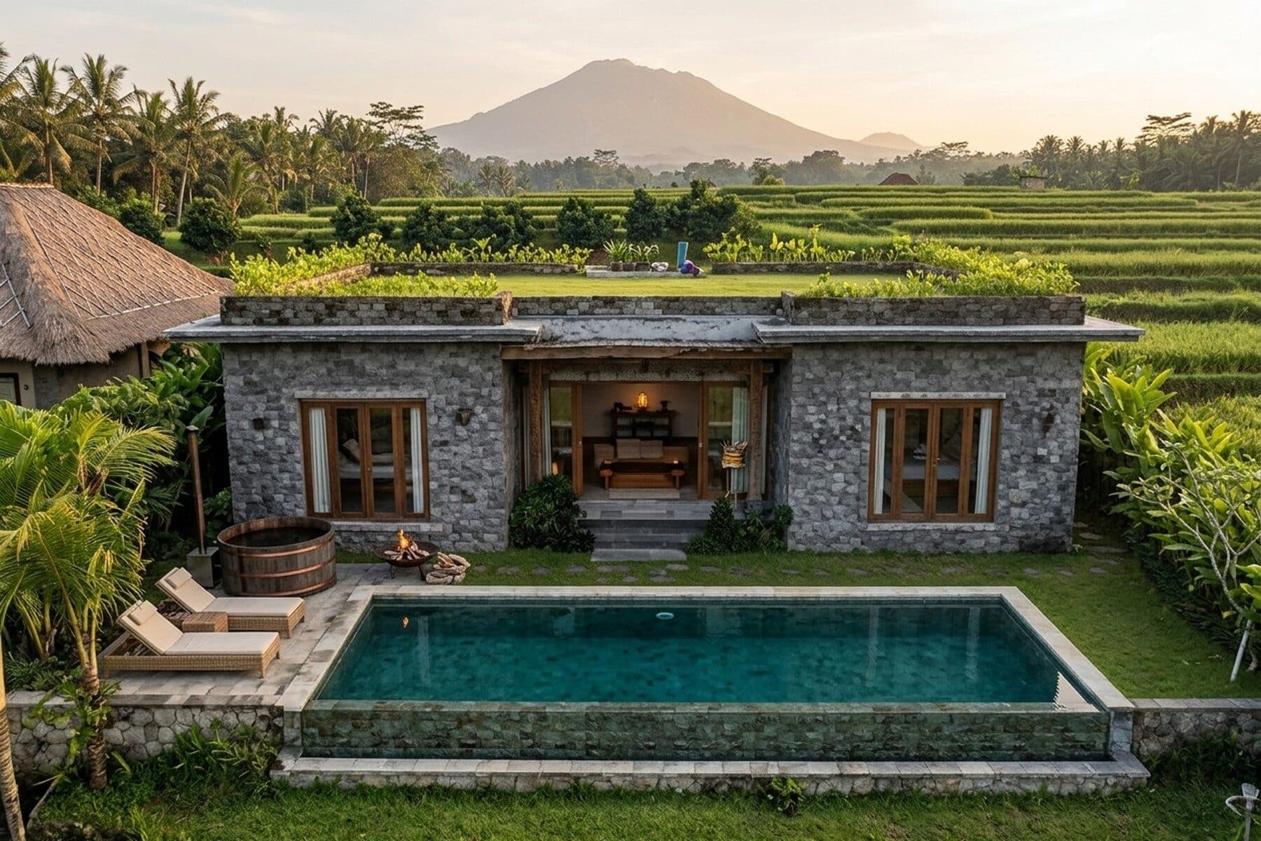 Rumah Batu, volcanic-stone house with a hot tub