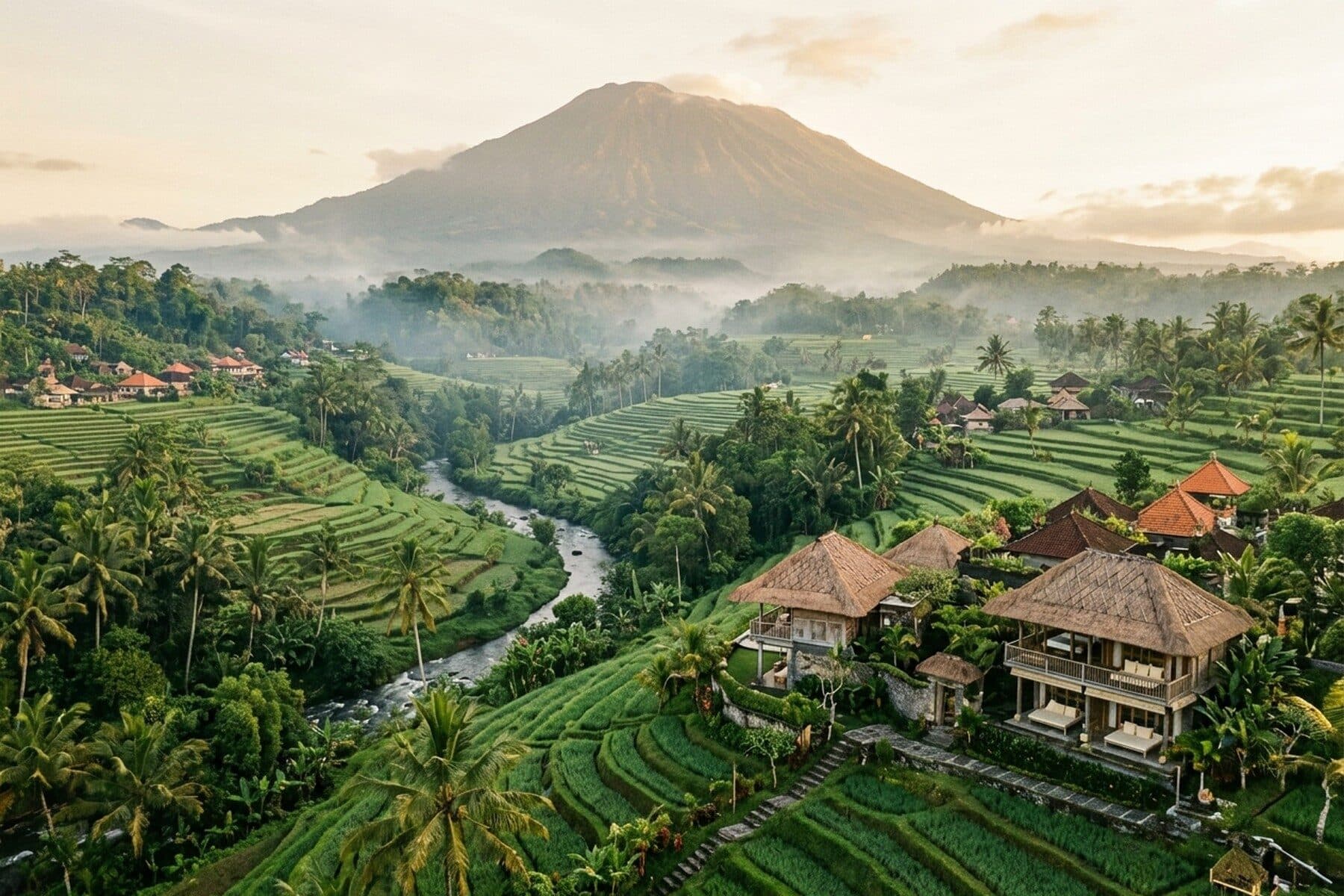 The Sidemen valley in the morning, terraces stepping down to the river