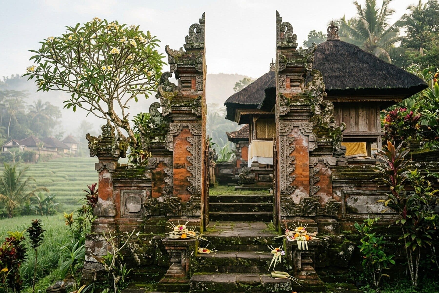 Offerings on the steps of a village temple
